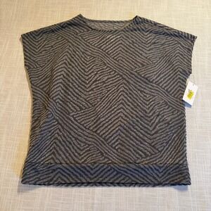 Chaus New York Womens Large Grey Black Chevron Burnout Dolman Blouse NWT